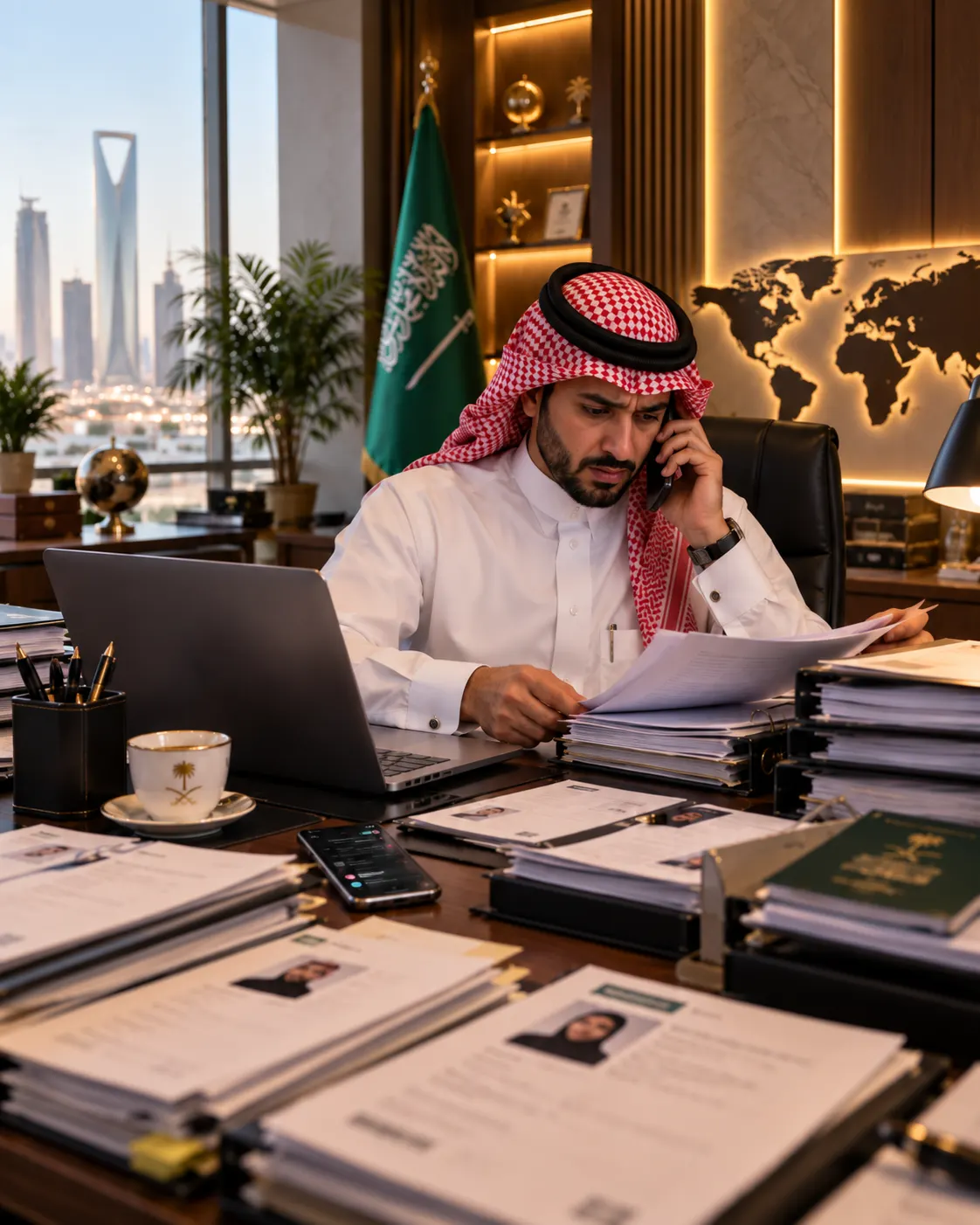 مدير مكتب استقدام تحت ضغط المكالمات والملفات — صورة تعبيرية