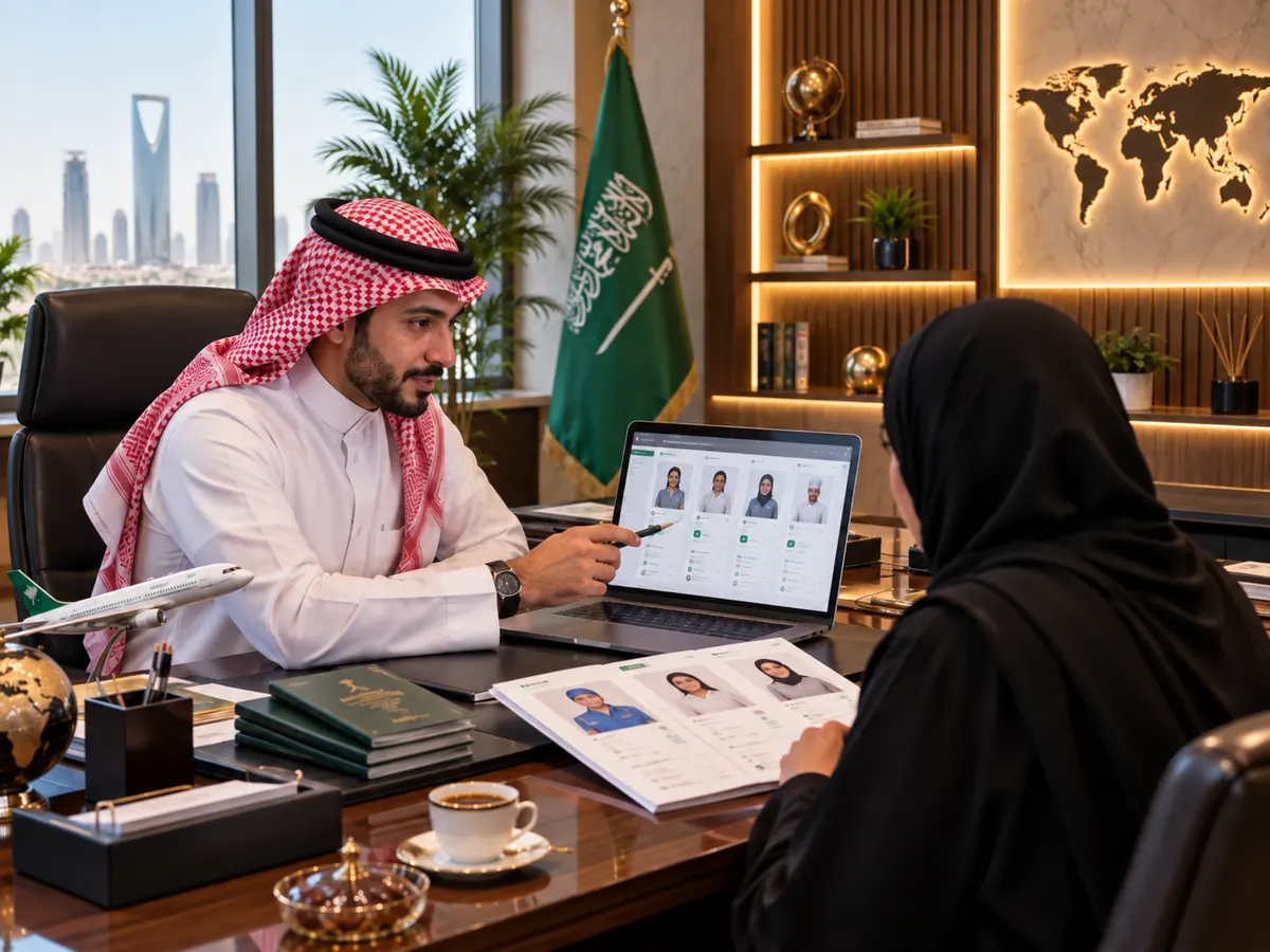 استشارة عميل داخل مكتب استقدام ومراجعة المرشحين — صورة تعبيرية